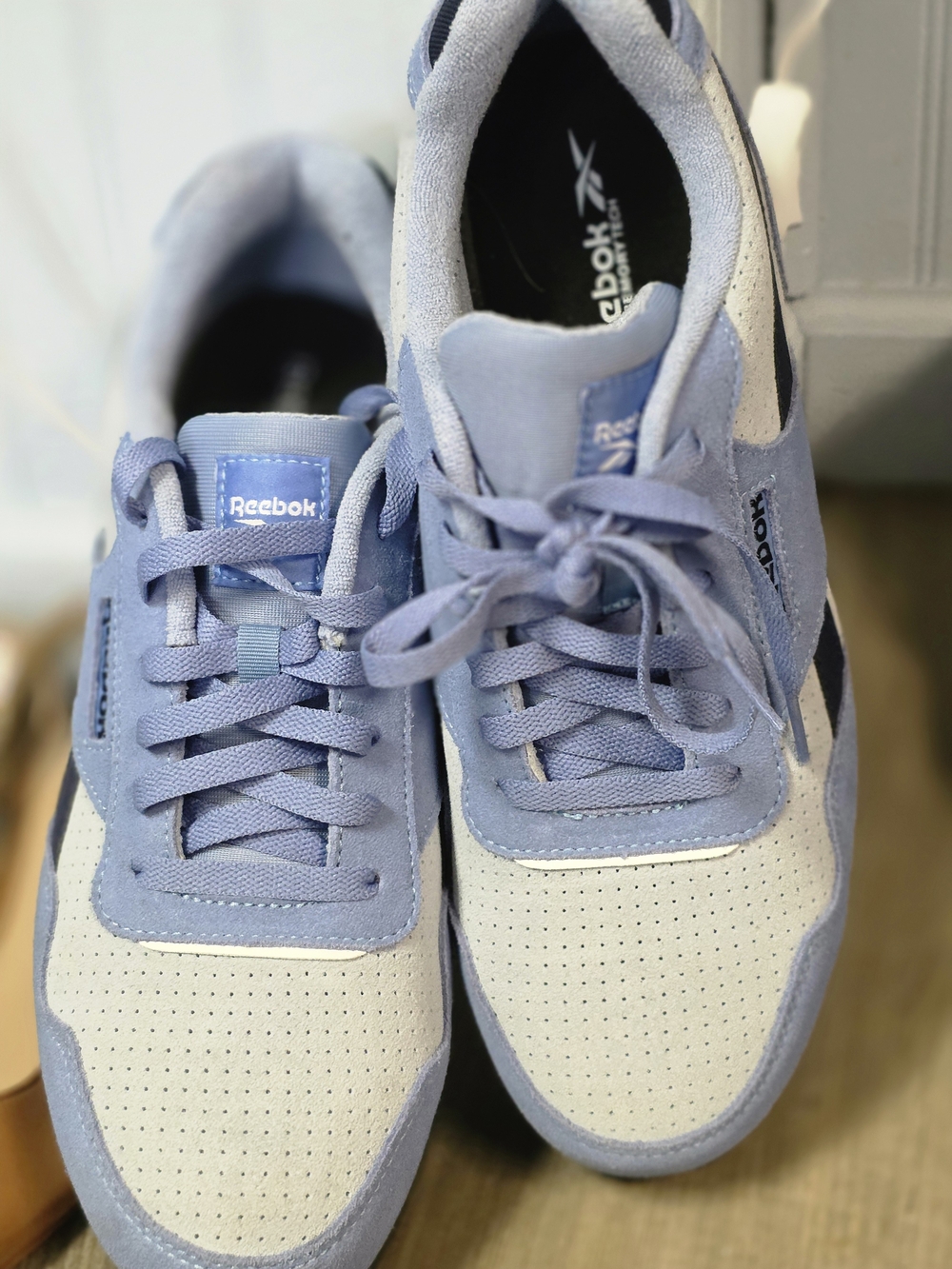 Reebok Men’s Casual Lace-Up Sneakers in Light Blue and White